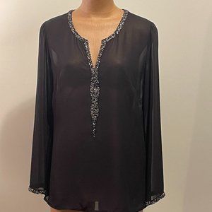 HEINE -  black blouse with silver - sheer /mesh - size medium/large - NEW